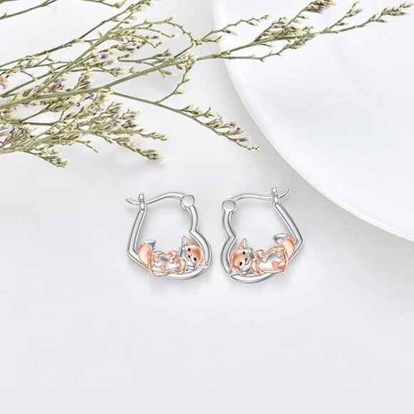 Fox Sterling Silver Animal Hug Hoop Earrings - Picture 4 of 5